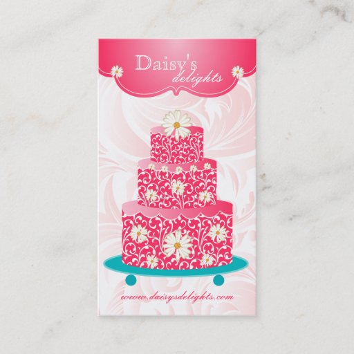 Customizable Bakery Wedding Cake Pastry Chef Pink Floral Daisy Business Card Template