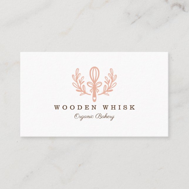 Bakery Whisk & Floral Leaf Wreath Business Logo Business Card (Front)