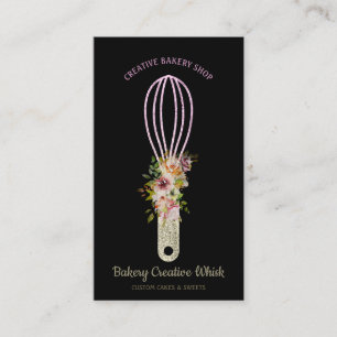 Bakery Whisk sparkling glitz gold Black Business Card