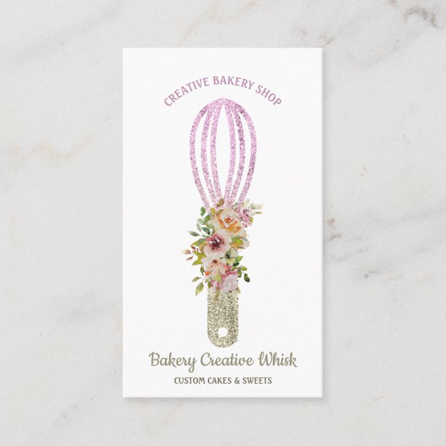 Bakery Whisk sparkling glitz gold Business Card (Front)