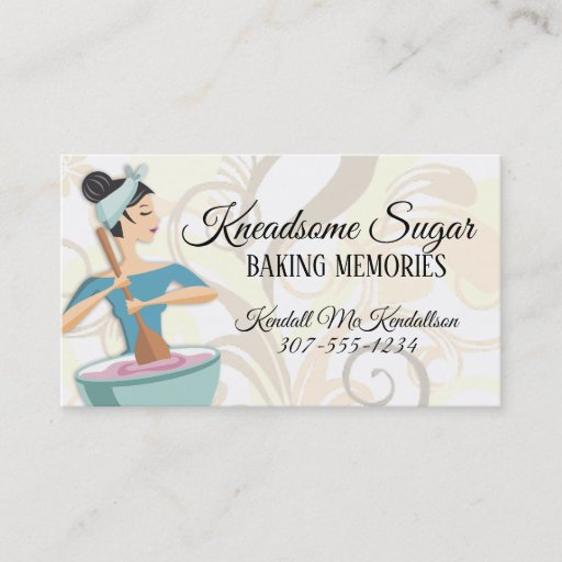 Customizable Bakery woman baking mixing bowl business cards
