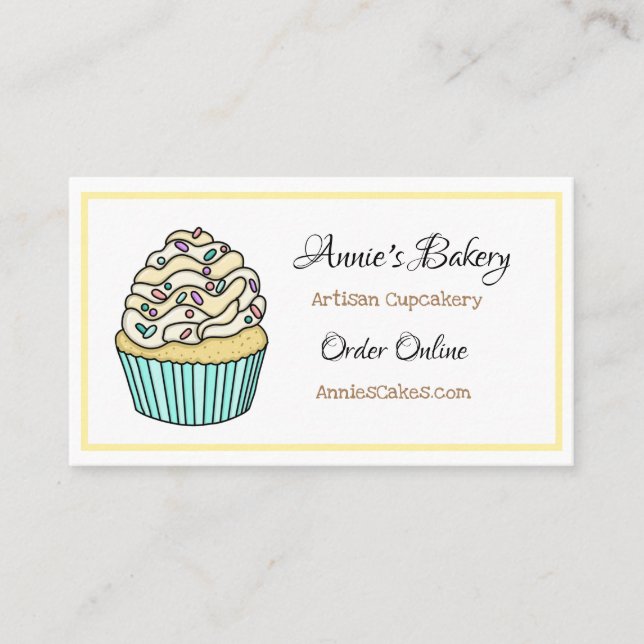 Bakery  | Yellow Sprinkled Cupcake   Business Card (Front)