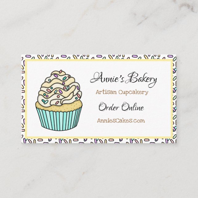 Bakery  | Yellow Sprinkled Cupcake   Business Card (Front)