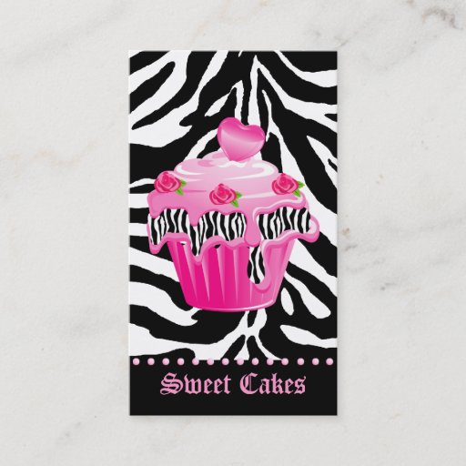 Customizable Bakery Zebra Rose Pink Cupcake Heart Icing Dots Business Card
