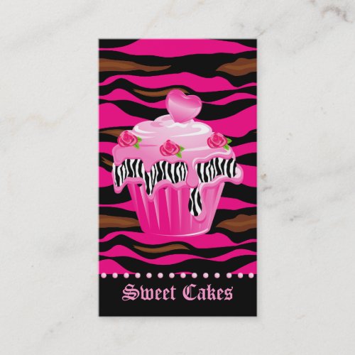 Bakery Zebra Tiger Rose Pink Cupcake Heart Icing Business Card