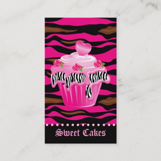 Customizable Bakery Zebra Tiger Rose Pink Cupcake Heart Icing Business Card