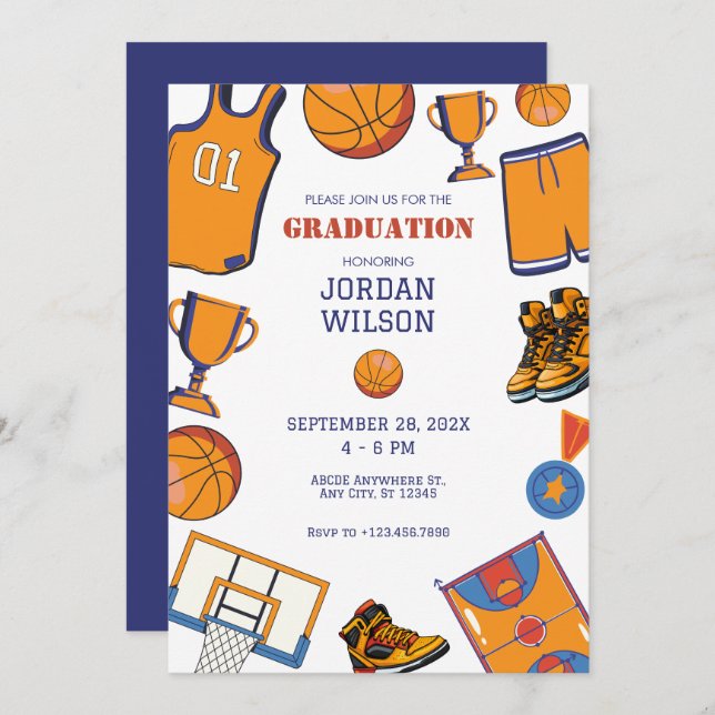 Baketball graduation Invitation (Front/Back)