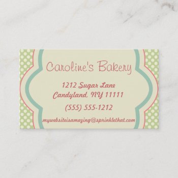 Baking And Bakery Boutique  Green Polka Dot Business Card by MaggieMart at Zazzle