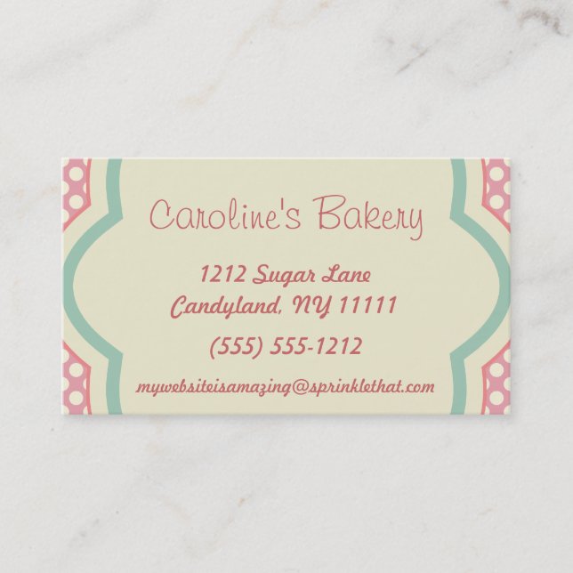 Baking and Bakery Boutique, Pink Polka Dot Business Card (Front)