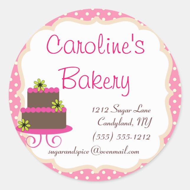 Baking and Bakery Boutique, Pink Polka Dot Classic Round Sticker (Front)