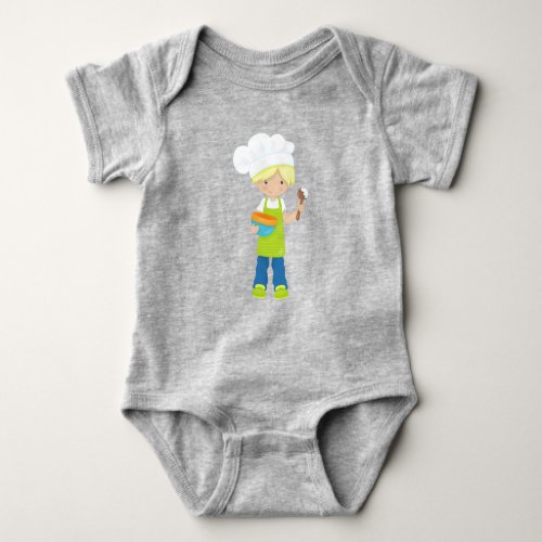 Baking Baker Bakery Apron Cute Boy Blond Hair Baby Bodysuit