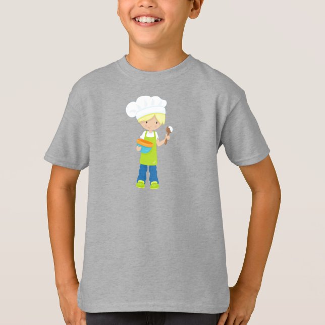 Baking, Baker, Bakery, Apron, Cute Boy, Blond Hair T-Shirt (Front)