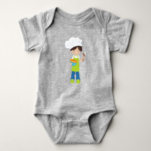 Baking Baker Bakery Apron Cute Boy Brown Hair Baby Bodysuit