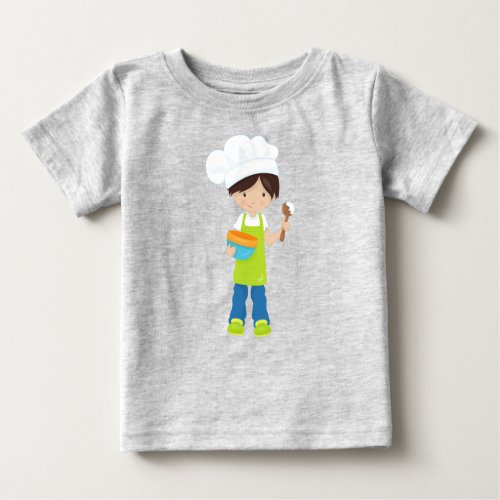 Baking Baker Bakery Apron Cute Boy Brown Hair Baby T_Shirt