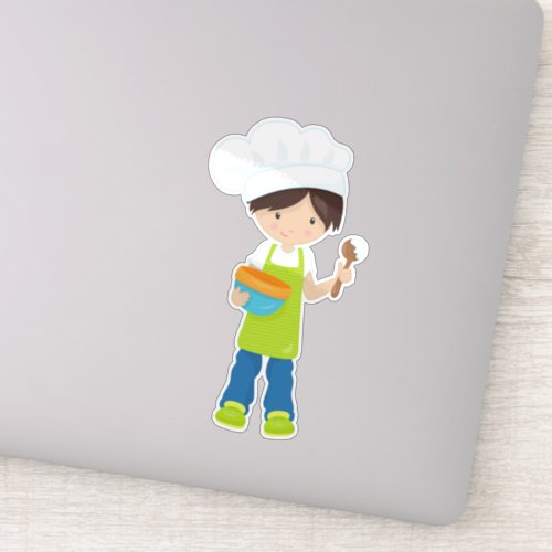 Baking Baker Bakery Apron Cute Boy Brown Hair Sticker