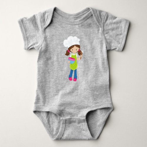 Baking Baker Bakery Cute Girl Brown Hair Baby Bodysuit