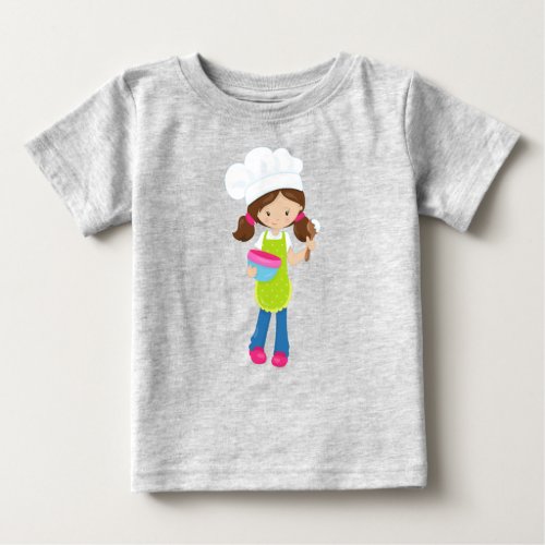 Baking Baker Bakery Cute Girl Brown Hair Baby T_Shirt