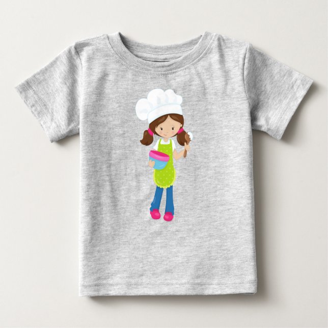 Baking, Baker, Bakery, Cute Girl, Brown Hair Baby T-Shirt (Front)