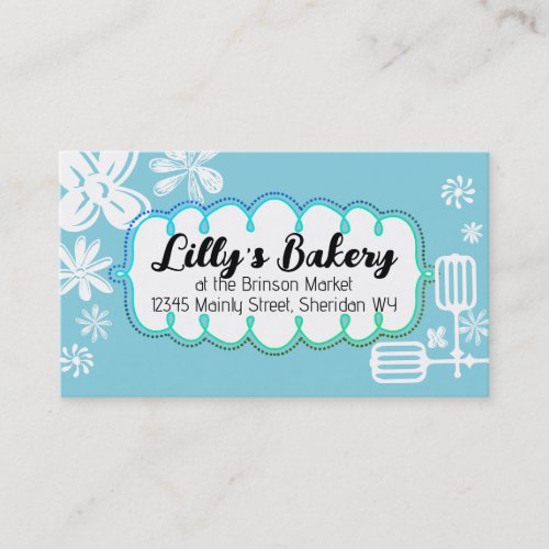 baking baker beaters utensils flowers business car business card