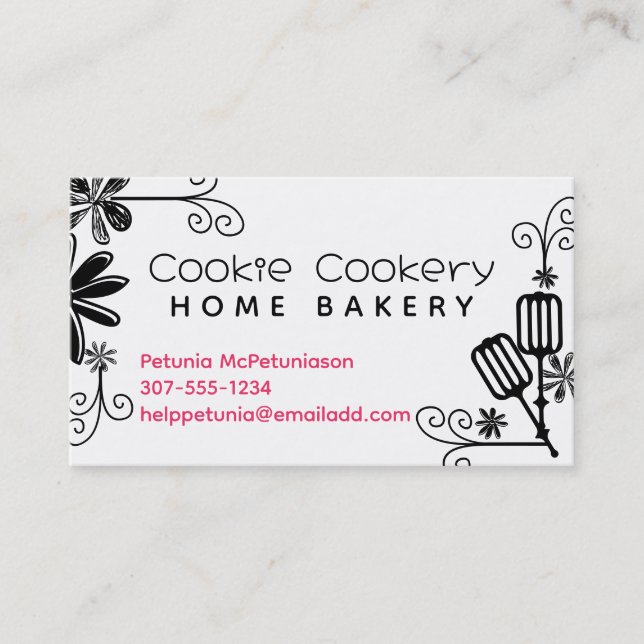 baking baker beaters utensils flowers business car card (Front)