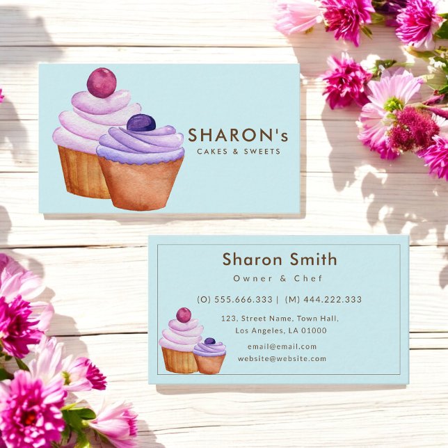 Baking Baker Blue Pink Cupcake Art Business Card (Creator Uploaded)