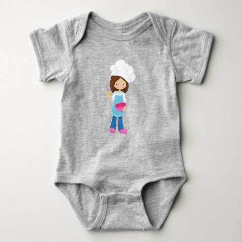 Baking Baker Pastry Chef Cute Girl Brown Hair Baby Bodysuit