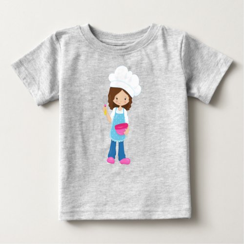 Baking Baker Pastry Chef Cute Girl Brown Hair Baby T_Shirt