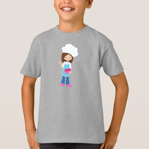 Baking Baker Pastry Chef Cute Girl Brown Hair T_Shirt