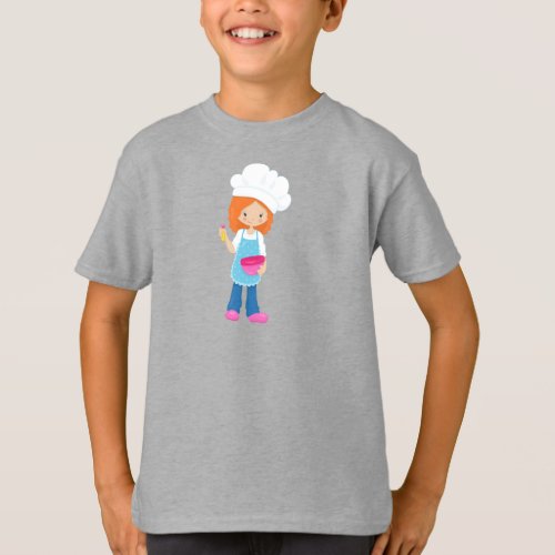 Baking Baker Pastry Chef Cute Girl Orange Hair T_Shirt