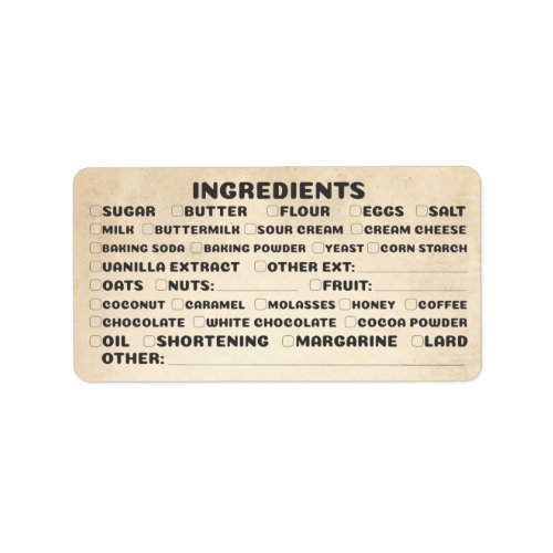 Baking bakery ingredients checklist packaging label