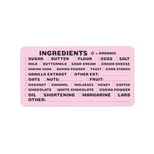 Baking bakery part organic ingredients checklist label