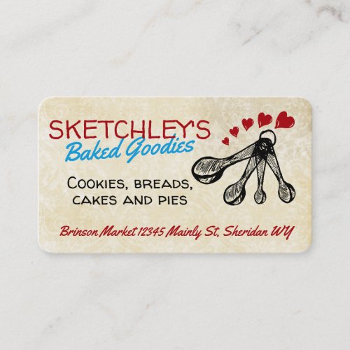 Baking bakery pastry chef measuring spoons hearts business card