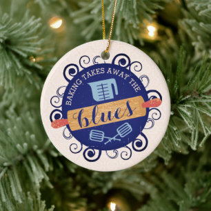 Baking bakery rolling pin sweets tree Christmas Ceramic Ornament