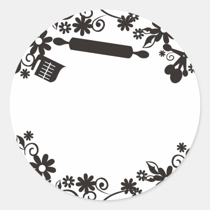 baking bakery utensils flowers gift tag sticker Zazzle