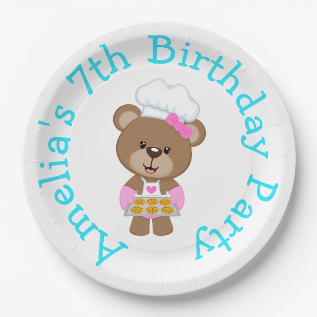 Baking Bear Birthday Party Paper Plates (Front)