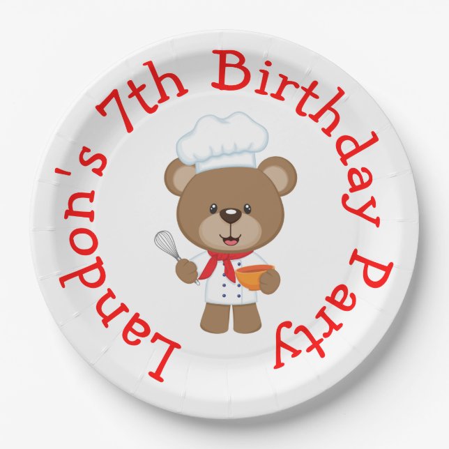 Baking Bear Birthday Party Paper Plates (Front)