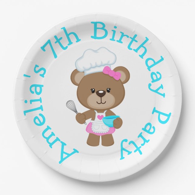 Baking Bear Birthday Party Paper Plates (Front)