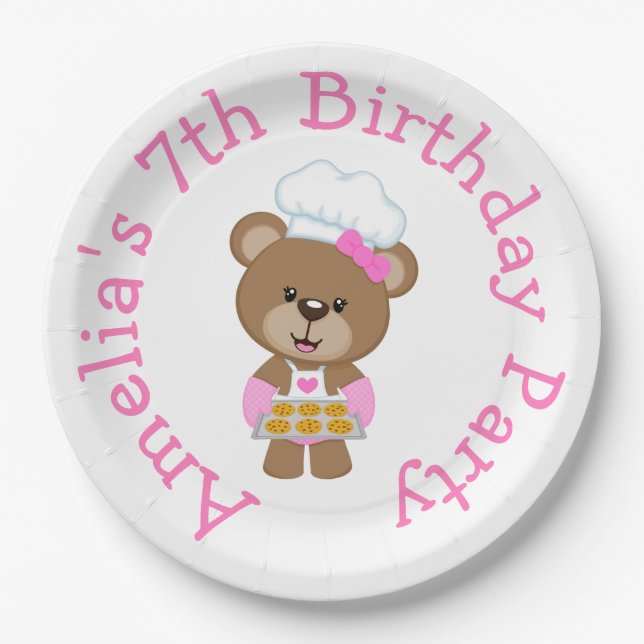 Baking Bear Birthday Party Paper Plates (Front)