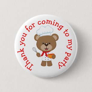 Baking Bear Birthday Party 'Thank you for coming' Button