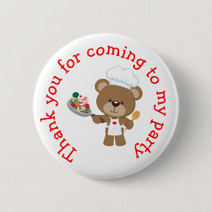 Baking Bear Birthday Party 'Thank you for coming' Button