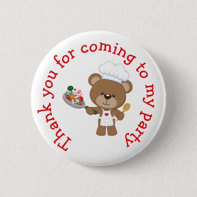 Baking Bear Birthday Party 'Thank you for coming' Button (Front)