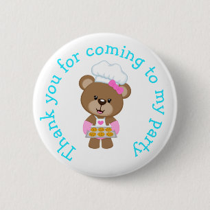 Baking Bear Birthday Party 'Thank you for coming' Button