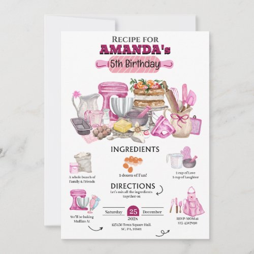 Baking Birthday Party Girly Cooking Birthday Party Invitation