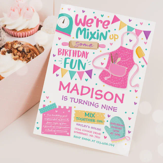 Baking Birthday Party Girly Cooking Birthday Party Invitation | Zazzle