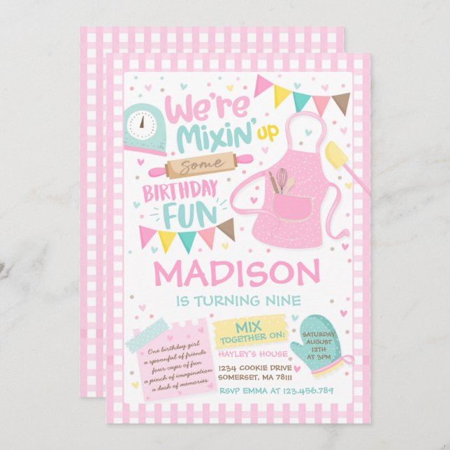 Baking Birthday Party Girly Cooking Birthday Party Invitation (Front/Back)