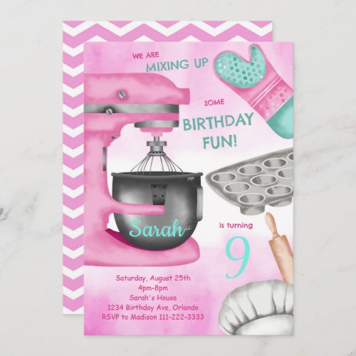 Baking Birthday Party Girly Cooking Invitation