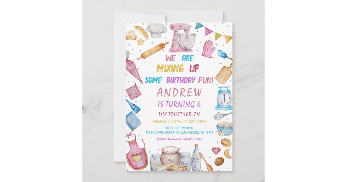 Baking Birthday Party Girly Cooking Invitation | Zazzle