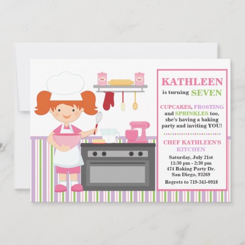 Baking Birthday Party Invitation Red Hair