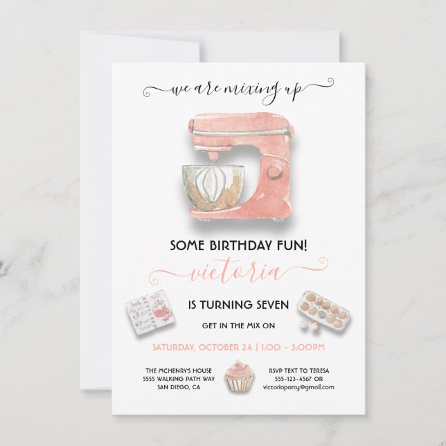 Baking Birthday Party Mixer Invitation (Front)