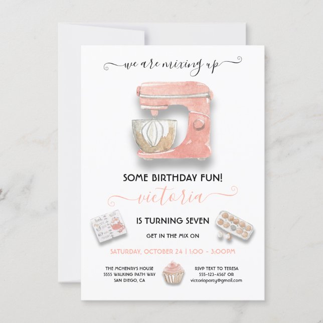 Baking Birthday Party Mixer Invitation (Front)